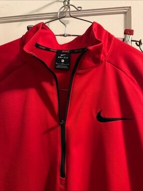 Nike Men's Red Quarter-Zip Dri-FIT Pullover Jacket with Black Swoosh